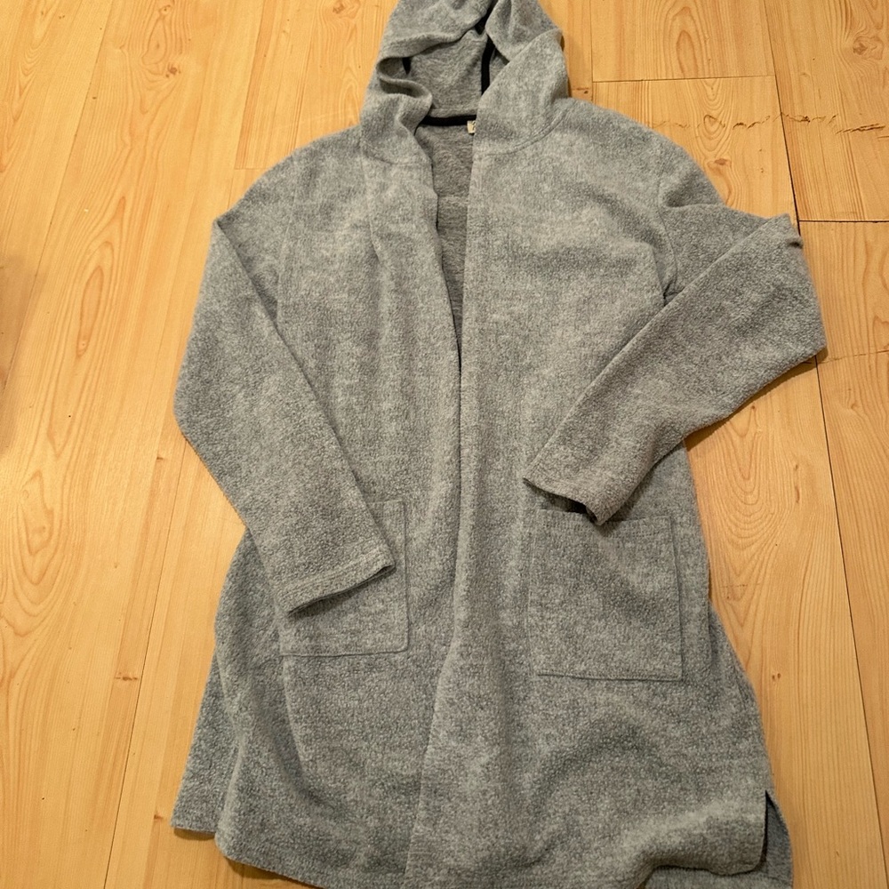 Grey Soft cardigan with hood and pockets